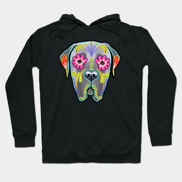 Mastiff in Grey - Day of the Dead Sugar Skull Dog Hoodie by prettyinink